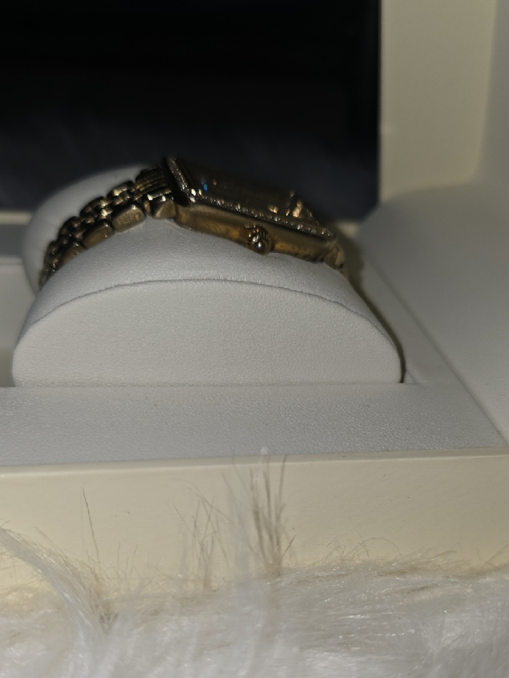 Anne Klein Gold and White Crystal-Accented Rectangular Watch - Picture 4 of 6